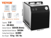 Ice Cream Maker - Ice Cream Machine - Slushy Maker - Ice Cream Machine - Smoothie Maker - Freestanding - with Built-in Compressor 2 Quart