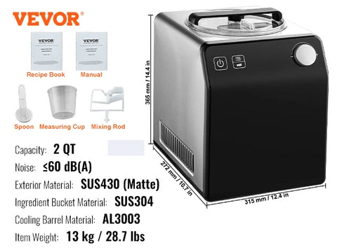 Ice Cream Maker - Ice Cream Machine - Slushy Maker - Ice Cream Machine - Smoothie Maker - Freestanding - with Built-in Compressor 2 Quart