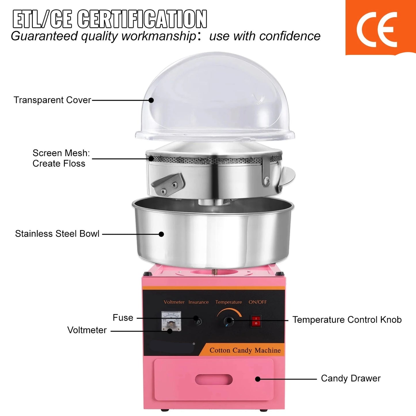 Suikerspinmachine Elektrisch - Suikerspinmachines - Mini Suikerspin - Suikerspinmaker - 1000W - RVS Kom met Deksel - Instelbare Temperatuur - Incl. Schep en Lade - Voor Feestjes - Kermis - en Verjaardagen - Blauw