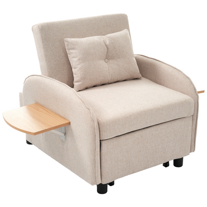 Slaapbank - Slaapstoel - Logeerbed - Klapstoel - Opvouwbare Eenpersoonsbank - Met Bedfunctie - Drievoudig Verstelbare - Opklapbaar - 123 x 74-167 x 78 cm - Beige - QUORE