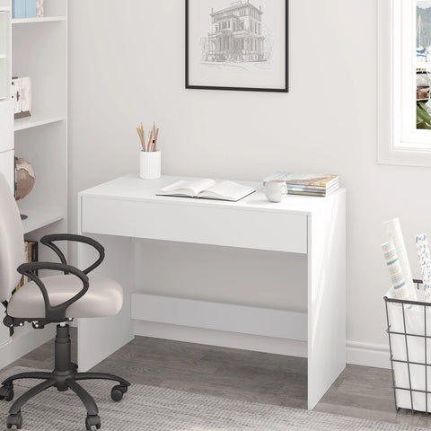 Computer table - Laptop table - Computer furniture - Desk with drawer - Workstation - For living room - Office - Study room - 100x75x50 cm - White