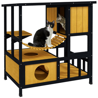 Houten Kattenhuis – Buitenverblijf – Kattenhok – Kattenhuisje – Buiten Kattenhut – Waterafstotend Dak – Speelplatform