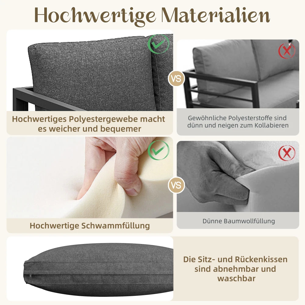 Loungebank – Tuinbank – Loungeset – 4-Persoons Tuinset – Buitenmeubel – Verstelbare Poten – Gehard Glas Met Marmerlook