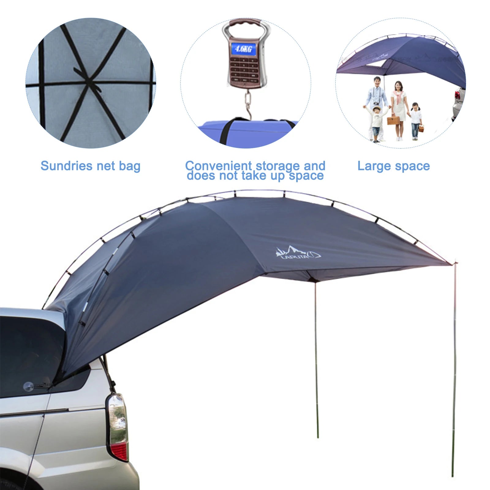 Waterdichte Auto Achtertent – Zonnescherm & Regenluifel – Universele SUV Tent – 350x240x105 cm – 4 Seizoenen - QUORE