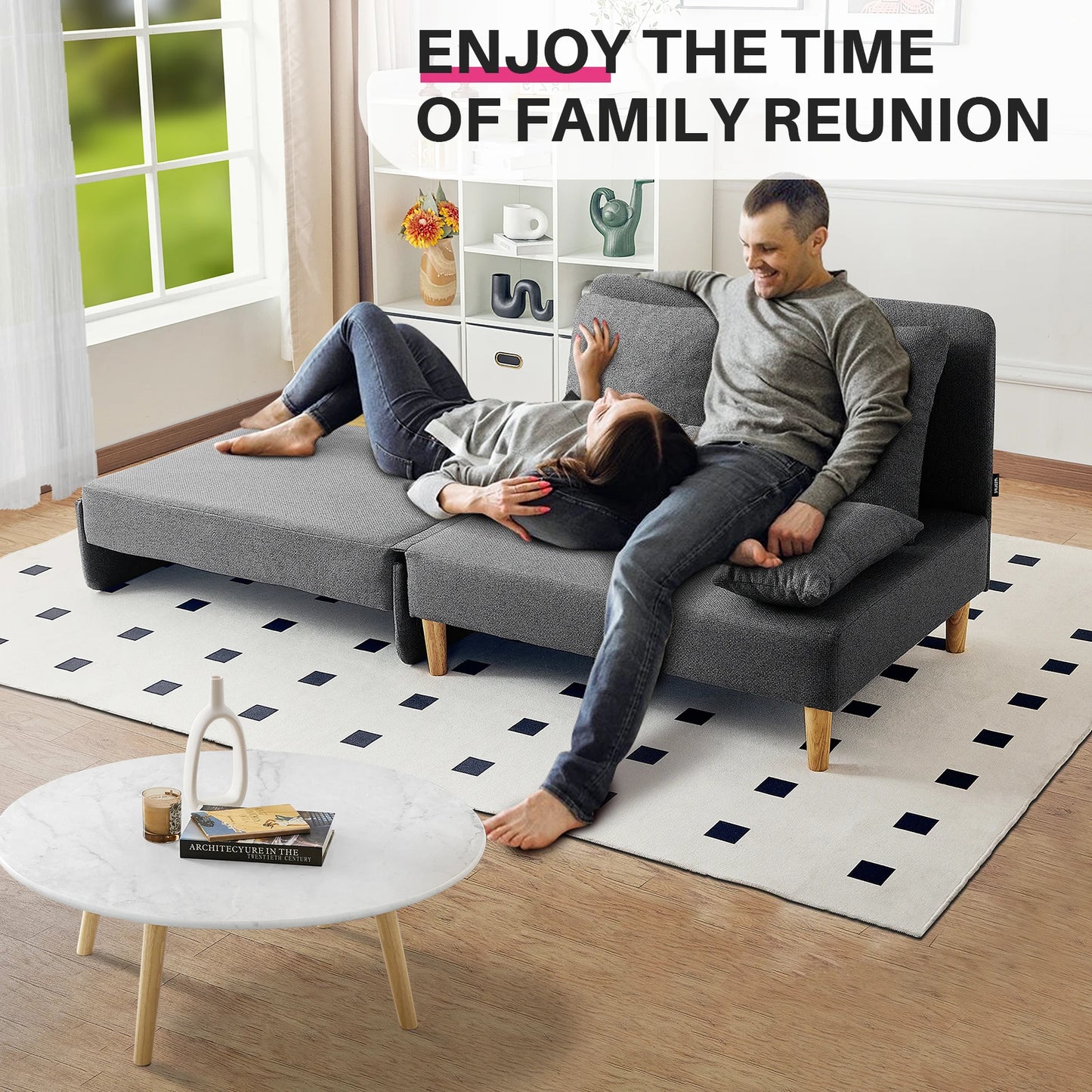 Slaapbank – Bedbank – Ligbank – Zetelbed – Compact Ontwerp – Stevig Houten Frame – Comfortabel Schuimkussen - Grijs - QUORE