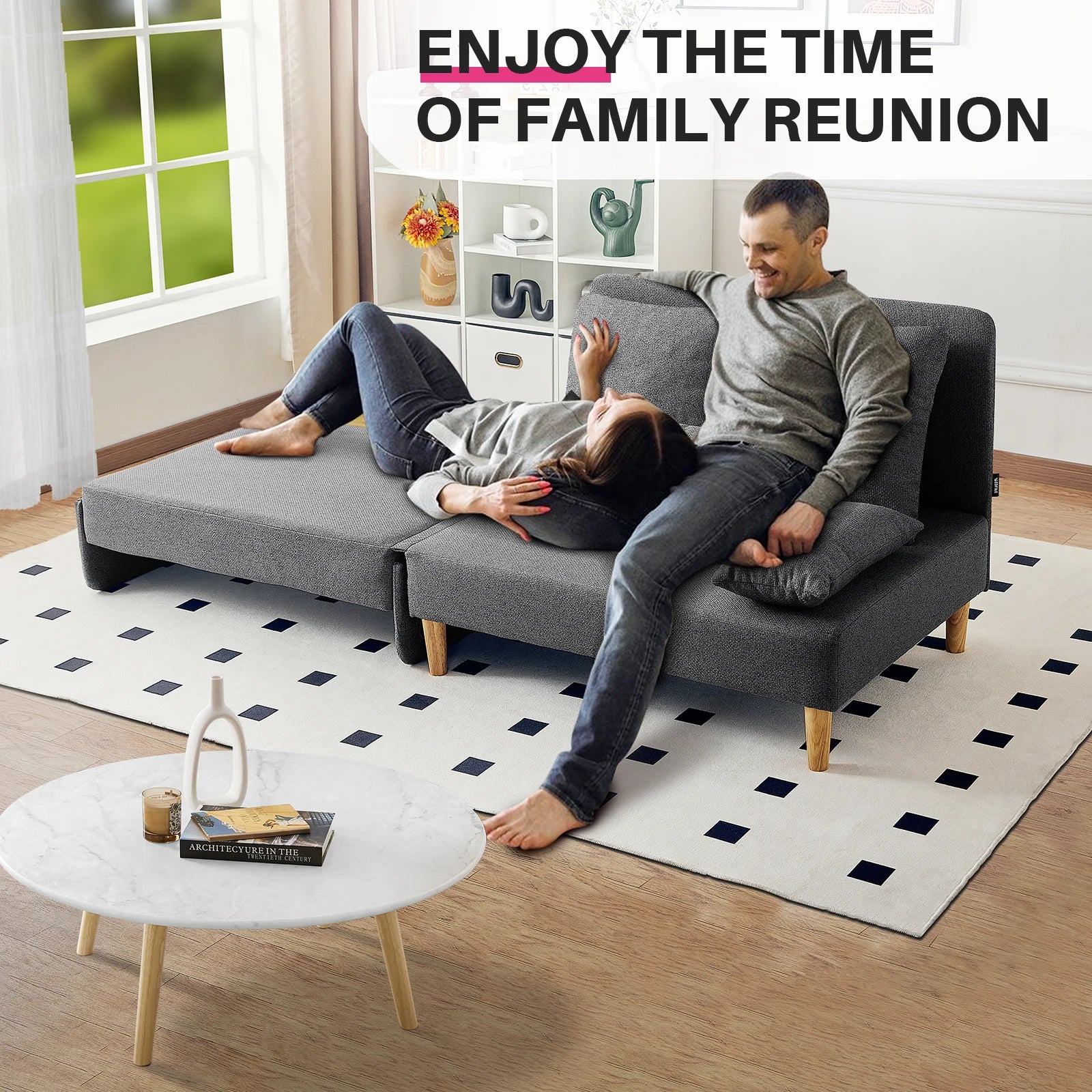 Slaapbank – Bedbank – Ligbank – Zetelbed – Compact Ontwerp – Stevig Houten Frame – Comfortabel Schuimkussen - Grijs - QUORE