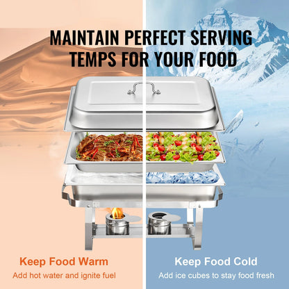 Chafing Dish - Buffetwarmer - Rechthoekige Chafing Dish Elektrisch - Warmhoudplaat - Warmhoudbakken - 8QT - Set van 2 - RVS Buffet Warmhoudbakken voor Catering