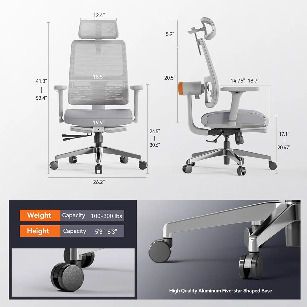Bureaustoel – Ergonomische Stoel – Kantoorstoel – Werkstoel – Auto-Following Rugleuning – 4D Verstelbare Armleuningen