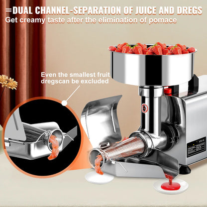 Elektrische Zeefmachine – Sausmaker – Jammachine – Fruitpers – Puréezeef – 370W Motor – RVS 304 – 2,7 Liter Capaciteit