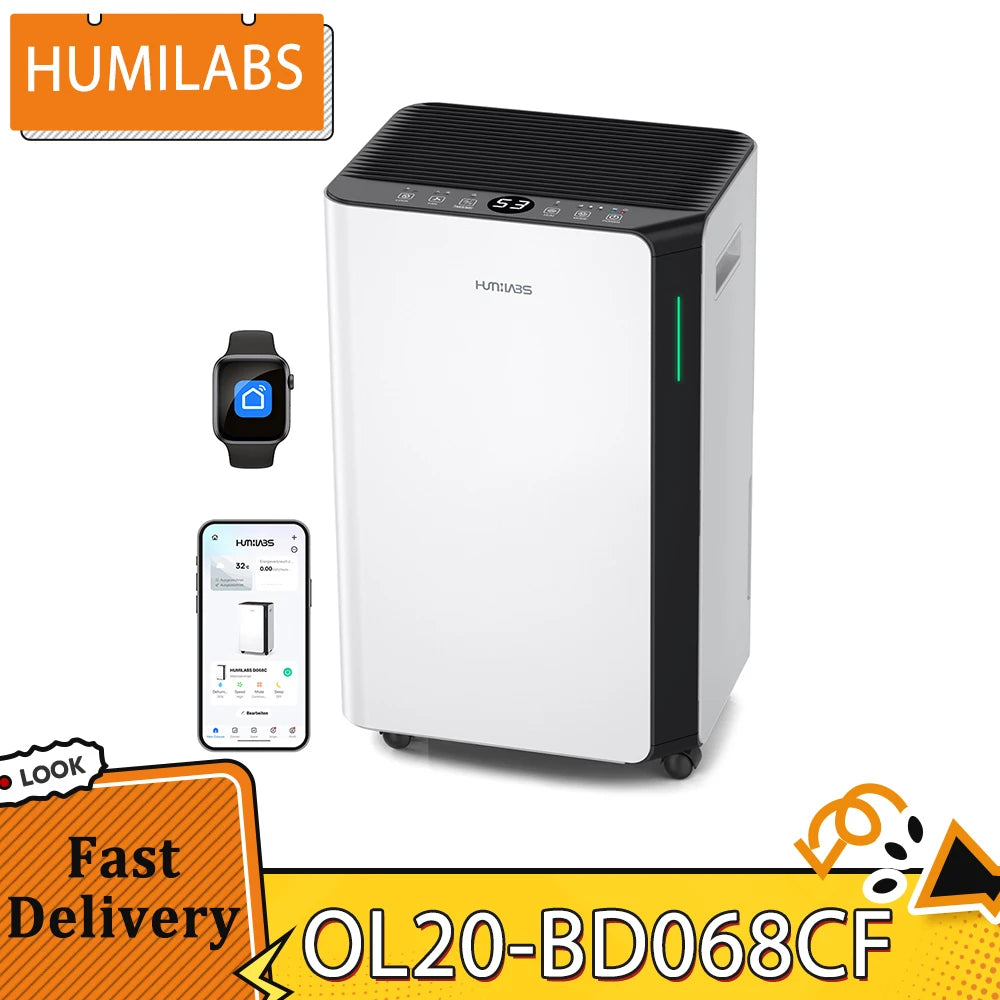 HUMILABS OL20-BD068CF Portable Dehumidifier 20L Dehumidifier Capacity Removable Filter 3 Modes 24-Hour Timer Wi-Fi & App Control
