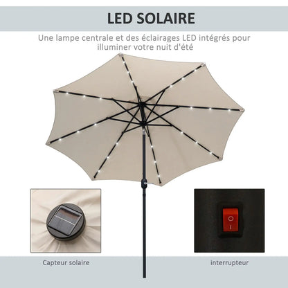 Tuinparasol – Zweefparasol - Achthoekige Terrasparasol – Zonne-energie Parasol – Buitenparasol – Polyester Doek – 24 LED Lampjes – Kantelbaar Design