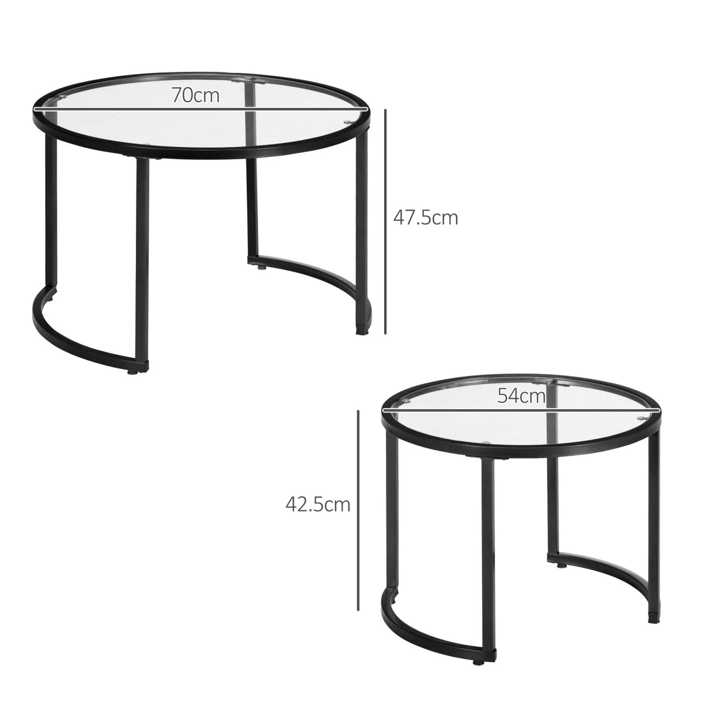 Salontafel Set – Tafel – Bijzettafel – Koffietafel – Woonkamertafel – Zwart Stalen Frame – Geharde Glazen Bladen – Stapelbaar – Ruimtebesparend