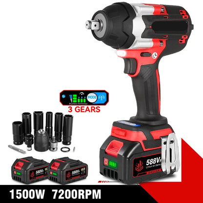 Slagmoersleutel - Slagmoermachine - Slagschroevendraaier - 1800Nm - 1/2 Inch - Krachtige - Brushless - met 2 Accu’s & EU Lader – Voor 21V/18V Batterijen - Rood - QUORE