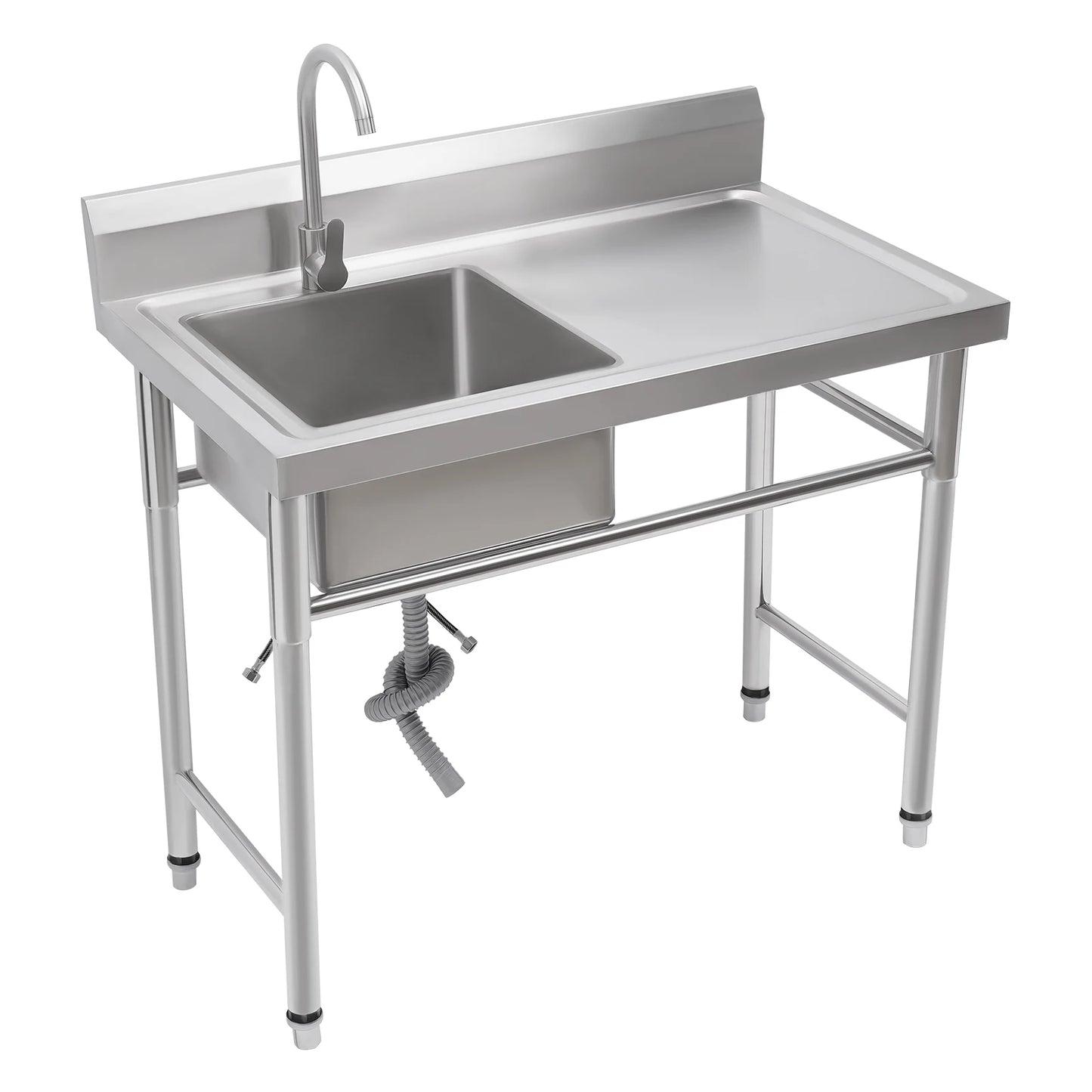 Vrijstaande Spoeltafel – RVS Spoelbak – Horeca Wasbak – Professionele Spoeltafel – 201 Roestvrij Staal – Verstelbare Poten