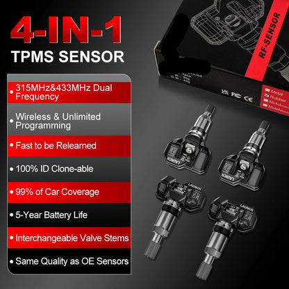 2-in-1 RF TPMS Sensor – Bandenspanningsensor – Druksensor – Automatische Controle – Dual Frequency – Hoge Nauwkeurigheid – Lange Levensduur