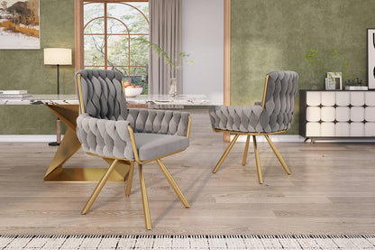 Eetkamerstoel – Set van 6 - Fluwelen Stoel – Comfortabele Stoel – Draaistoel – 360° Draaibaar – Hoge Rugleuning – Stalen Frame - Grijs