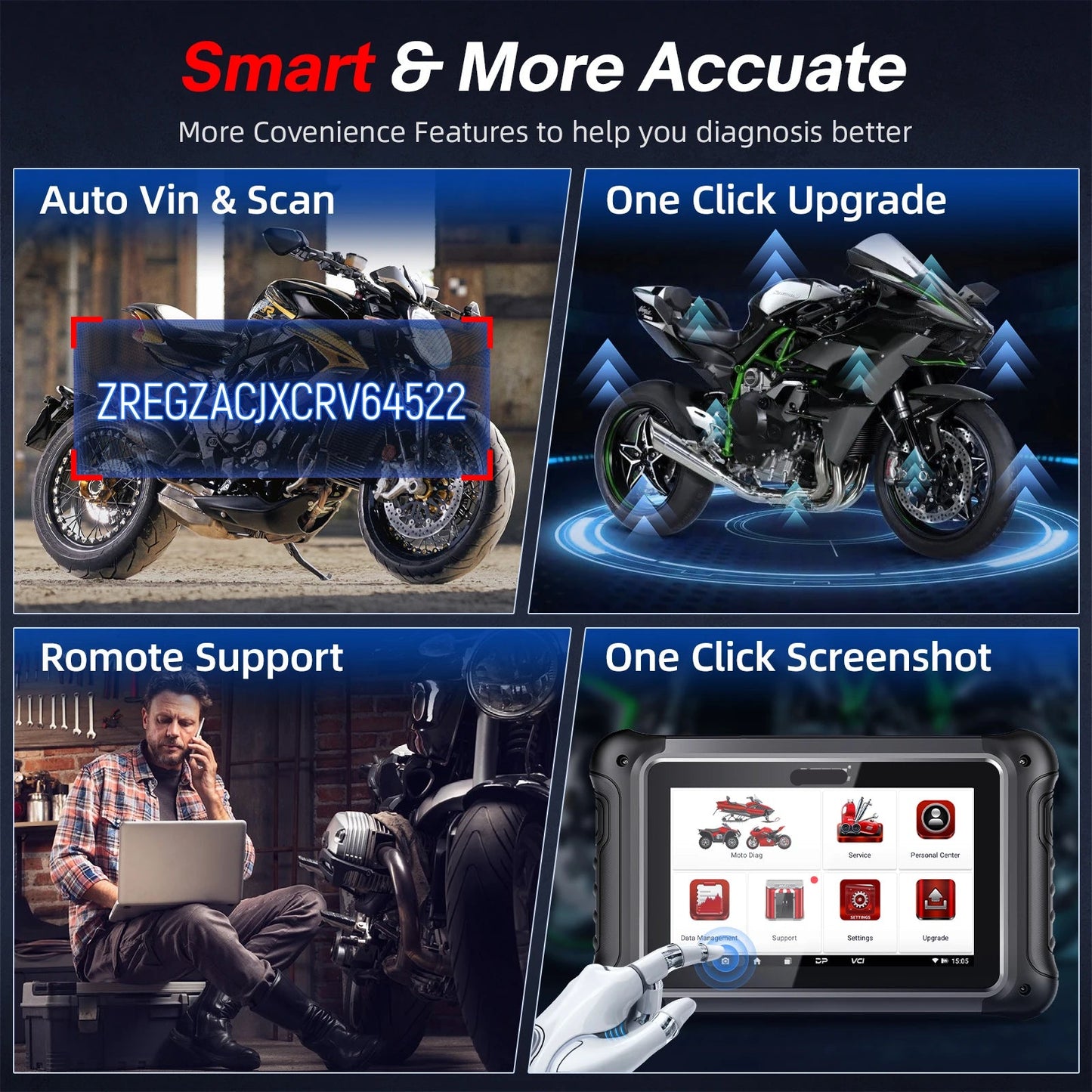 Motorfietsscanner – Diagnoseapparaat – Foutcode Lezer – Service Reset – 7-Inch Touchscreen – WiFi Updates