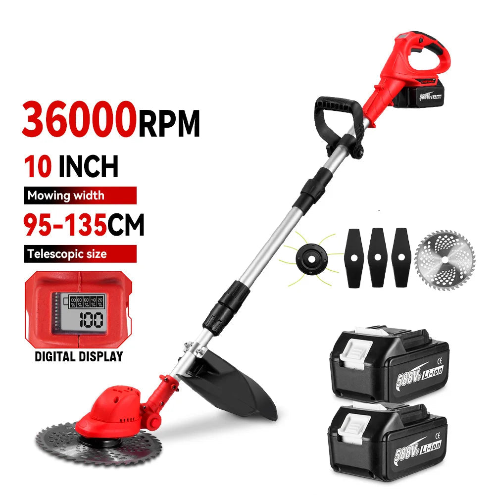 Grastrimmer - Grasmaaier - Grasmachine - Draadloze - 4000W - 36000RPM - Brushless Motor - Verstelbaar en Inklapbaar - Voor 21V/18V - 2 Batterij