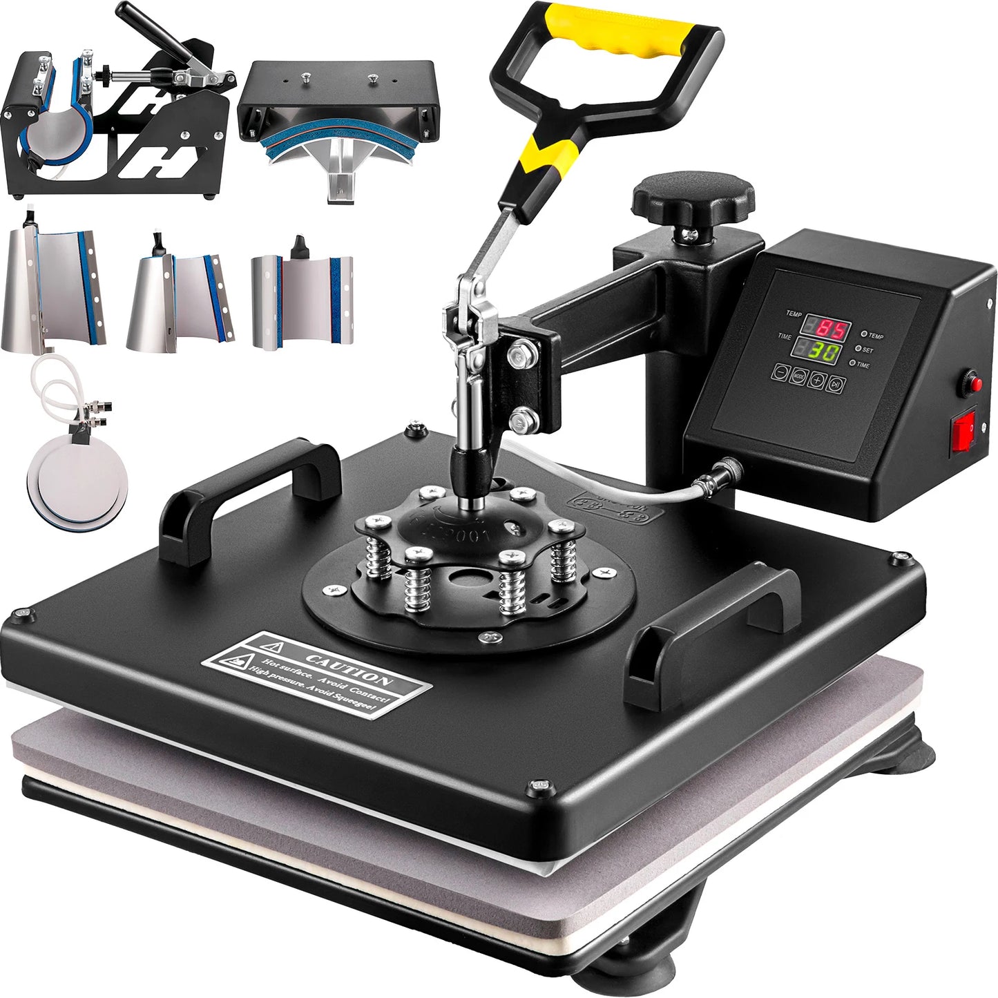 15x15 Inch 8-in-1 Hittepersmachine - 360° Draaibaar - LED Display - Sublimatie Transferpers voor Mokken, T-shirts & Meer - 1250W - Zwart
