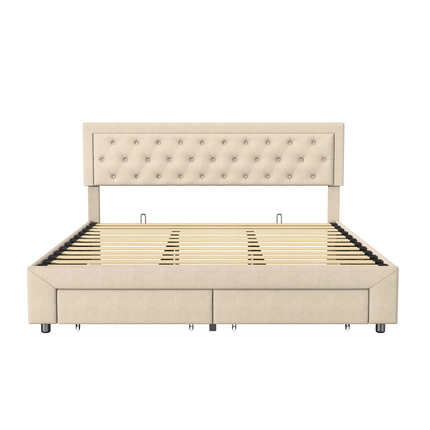 Opbergbed – Gestoffeerd Bed – Tweepersoonsbed – Opberglades – Verstelbare Hoofdsteun – Velvet Bekleding – Metalen Poten