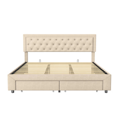 Opbergbed – Gestoffeerd Bed – Tweepersoonsbed – Opberglades – Verstelbare Hoofdsteun – Velvet Bekleding – Metalen Poten