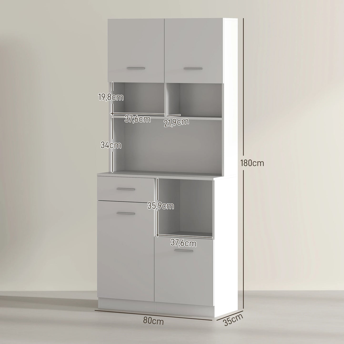 Keukenkast – Buffetkast – Opbergkast – Keukenmeubel – Magnetronkast – Wit MDF – Softclose Deuren – Verstelbare Planken - Wit