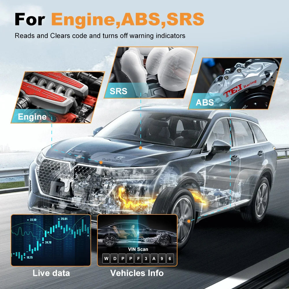 OBD2 Diagnose Scanner – Auto Diagnose Tool – Foutcode Lezer – Auto Scanner – Draadloos – Reset Motor En ABS – Levenslange Updates