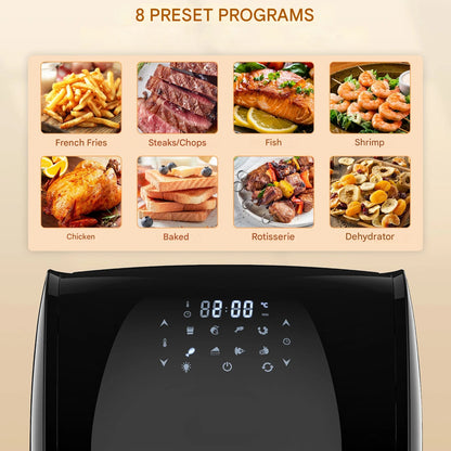 Airfryer - Heteluchtfriteuse - Keukenapparaten - met LED-Touchscreen - Timer - 8 Programma's - 1800W - 12L - 220-240V - 50Hz-60Hz - 35 x 33.5 x 40 cm - Zwart
