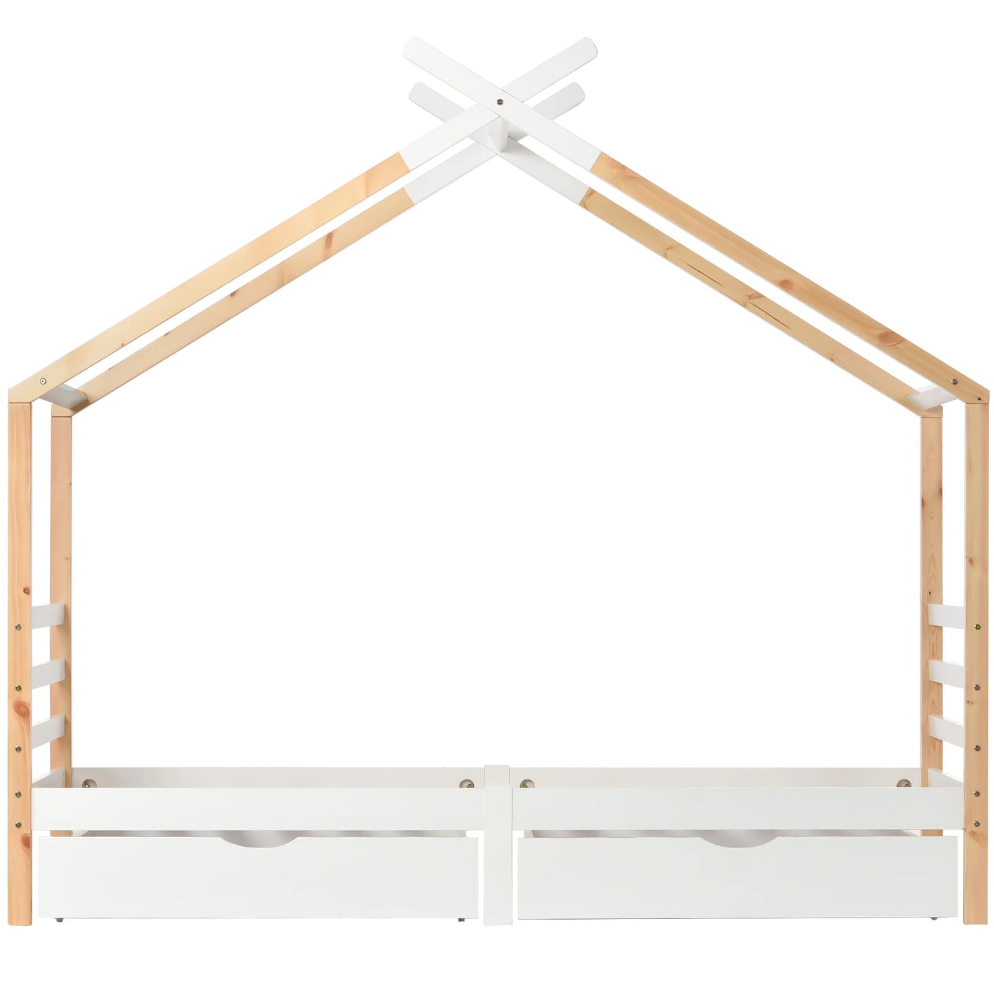 Kinderbed Huisjesvorm – Kinderbedje – Bedhuis – Speelbed – Houten Bed – Wit – 90x200 cm – Stevig Grenenhout – Met Opbergladen en Lattenbodem