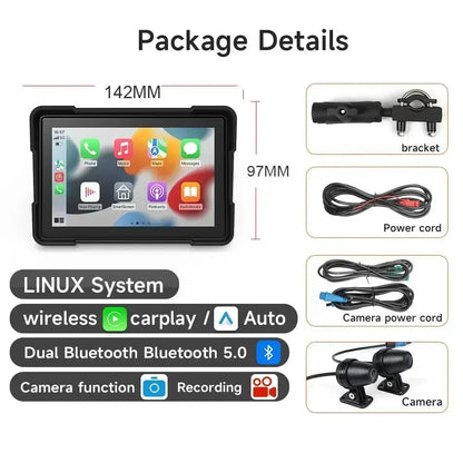 Motorfiets GPS – Motornavigatie – Navigatie – Motorhouder – Telefoonhouder – 5 Inch Touchscreen – Dual 1080P Camera’s Waterdicht IPX7