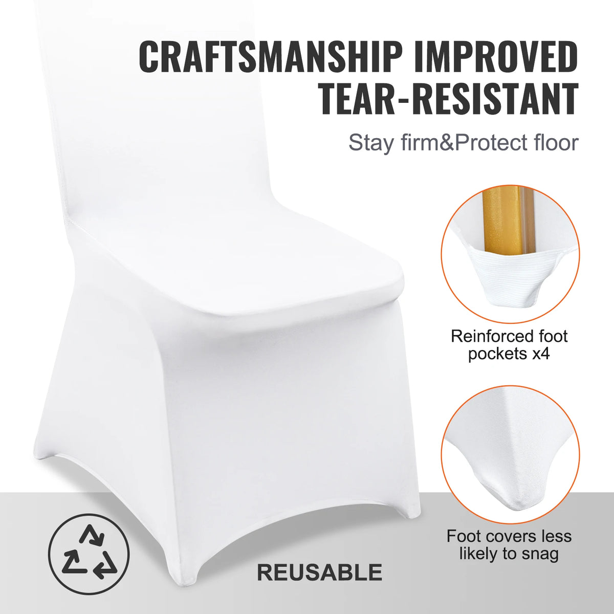 Chair Cover - Dining Chair Covers - Stretch Chair Covers - Chair Covers - Universal Cover - Spandex - Removable Chair Cover - 200 pcs - White
