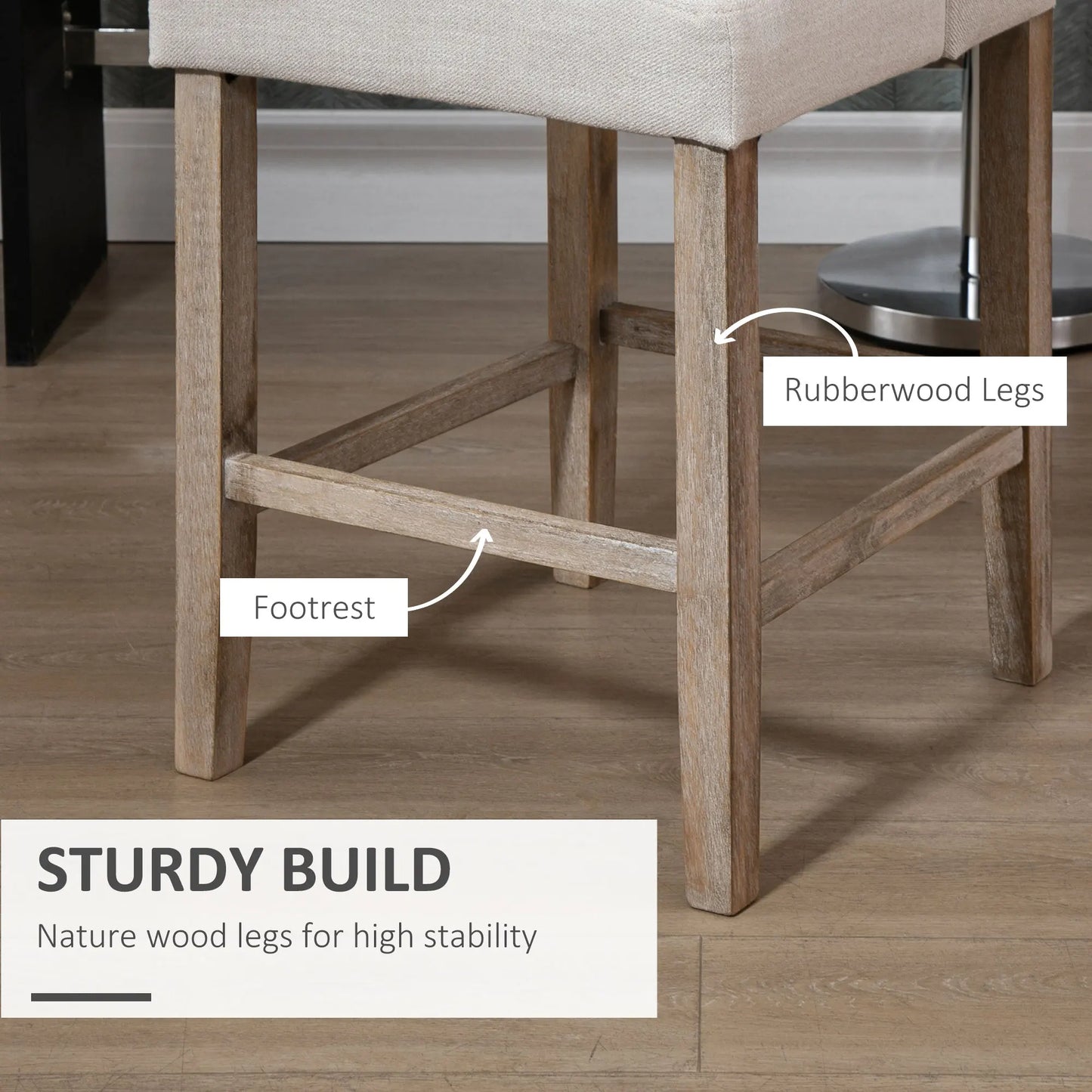 Barkrukken – Barstoelen – Keukenstoelen – Barstoelen Set – Barkrukken Met Rugleuning – Zithoogte 67 cm – Polyester Stof Met Rubberhouten Poten - Beige