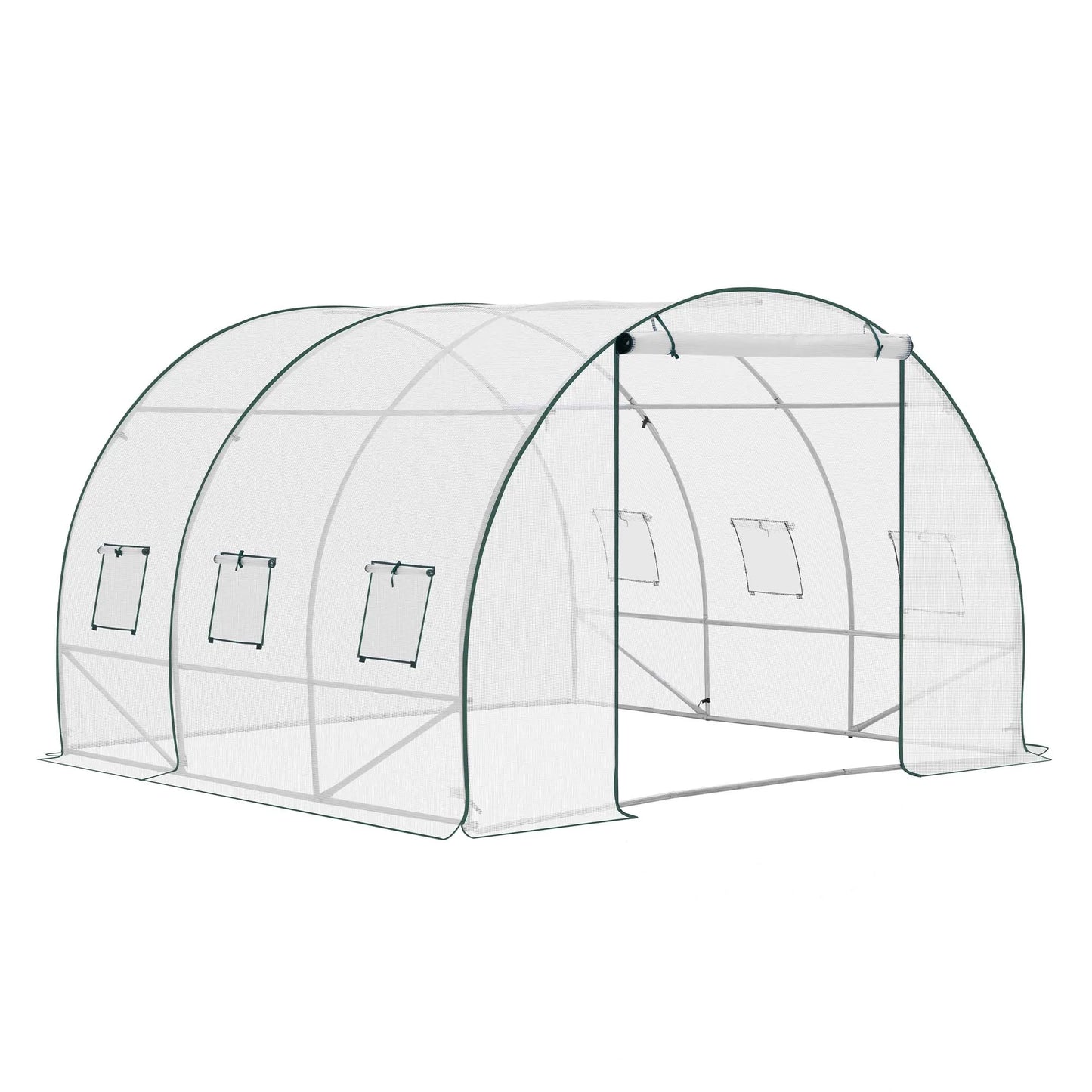 Kweekkas - Tuinkas - Walk-in Foliekas - Tuinkassen - Kas - Tomatenhuis - 300x300x200cm –  Winterbestendige - Met Deur & 6 Ramen – Polytunnel voor Tomaten, Bloemen & Planten - Wit