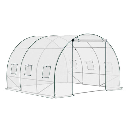 Kweekkas - Tuinkas - Walk-in Foliekas - Tuinkassen - Kas - Tomatenhuis - 300x300x200cm –  Winterbestendige - Met Deur & 6 Ramen – Polytunnel voor Tomaten, Bloemen & Planten - Wit