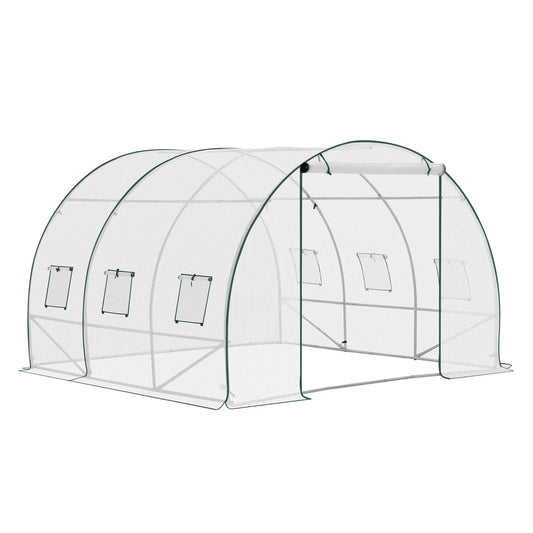 Kweekkas - Tuinkas - Walk-in Foliekas - Tuinkassen - Kas - Tomatenhuis - 300x300x200cm –  Winterbestendige - Met Deur & 6 Ramen – Polytunnel voor Tomaten, Bloemen & Planten - Wit