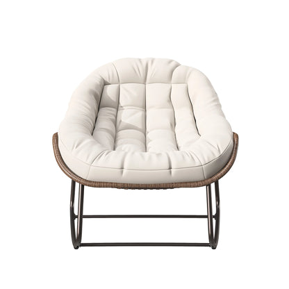 Rattan Schommelstoel – Lounge Stoel – Relaxstoel – Tuinstoel – Balkonstoel – Lichtgroen – Weerbestendig Stalen Frame – Comfortabel Zacht Kussen - QUORE