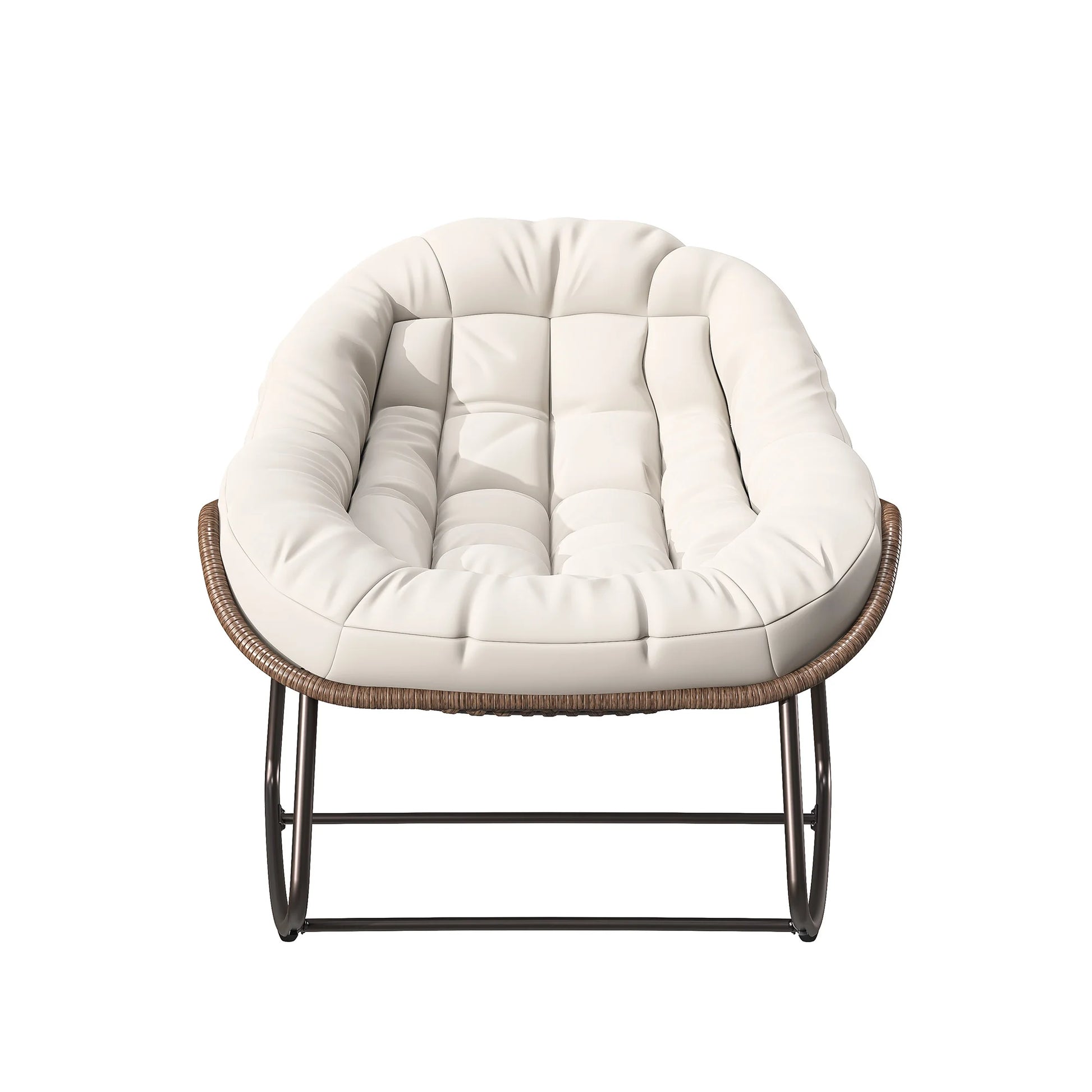 Schommelstoel – Relaxstoel – Fauteuil – Loungestoel – Schommelstoel Babykamer – Handgeweven Kunstrotan – Extra Ruime Zitting met Zacht Nepbontkussen – Stevig Stalen Frame - QUORE