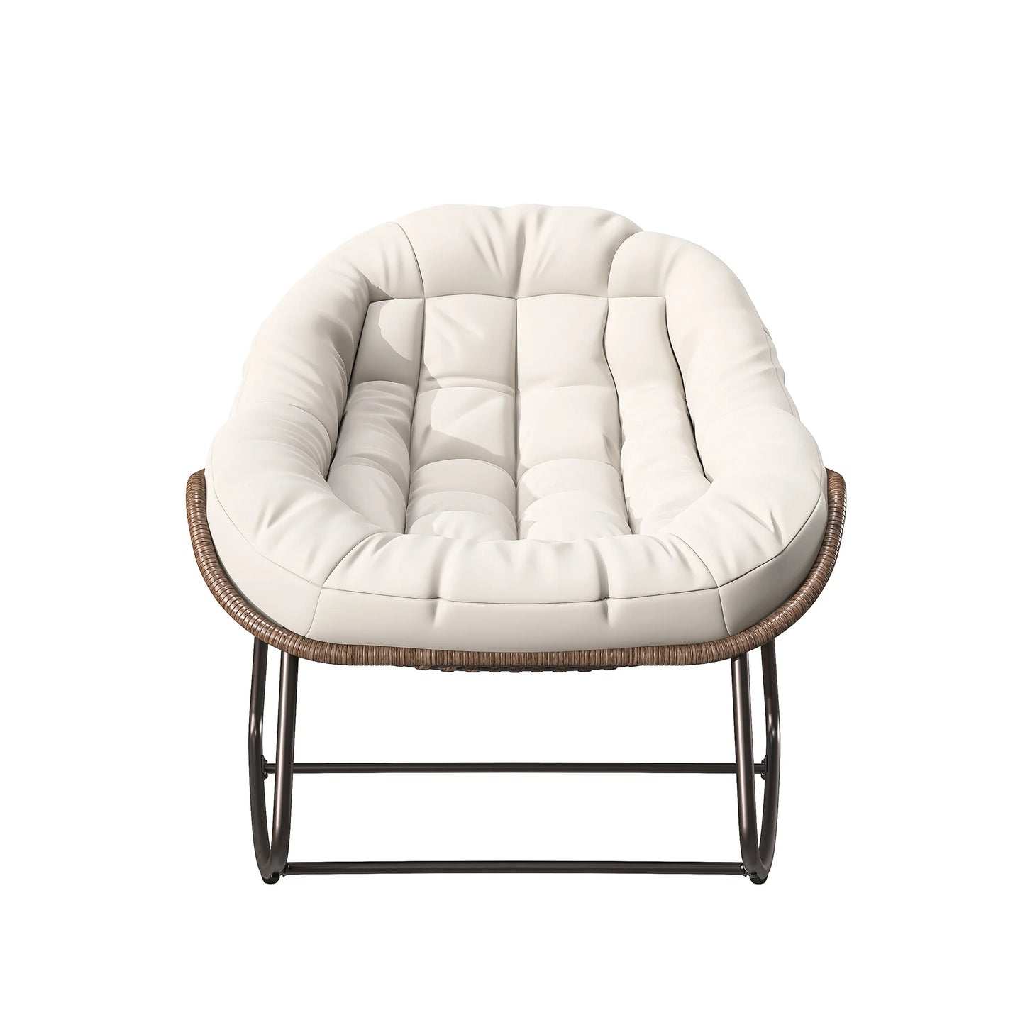 Schommelstoel – Loungestoel – Relaxstoel – Fauteuil – Tuinstoel – Handgeweven Kunststof Rattan – Stevig Stalen Frame – Lichtgrijs – Met Dikke Fluwelen Kussen