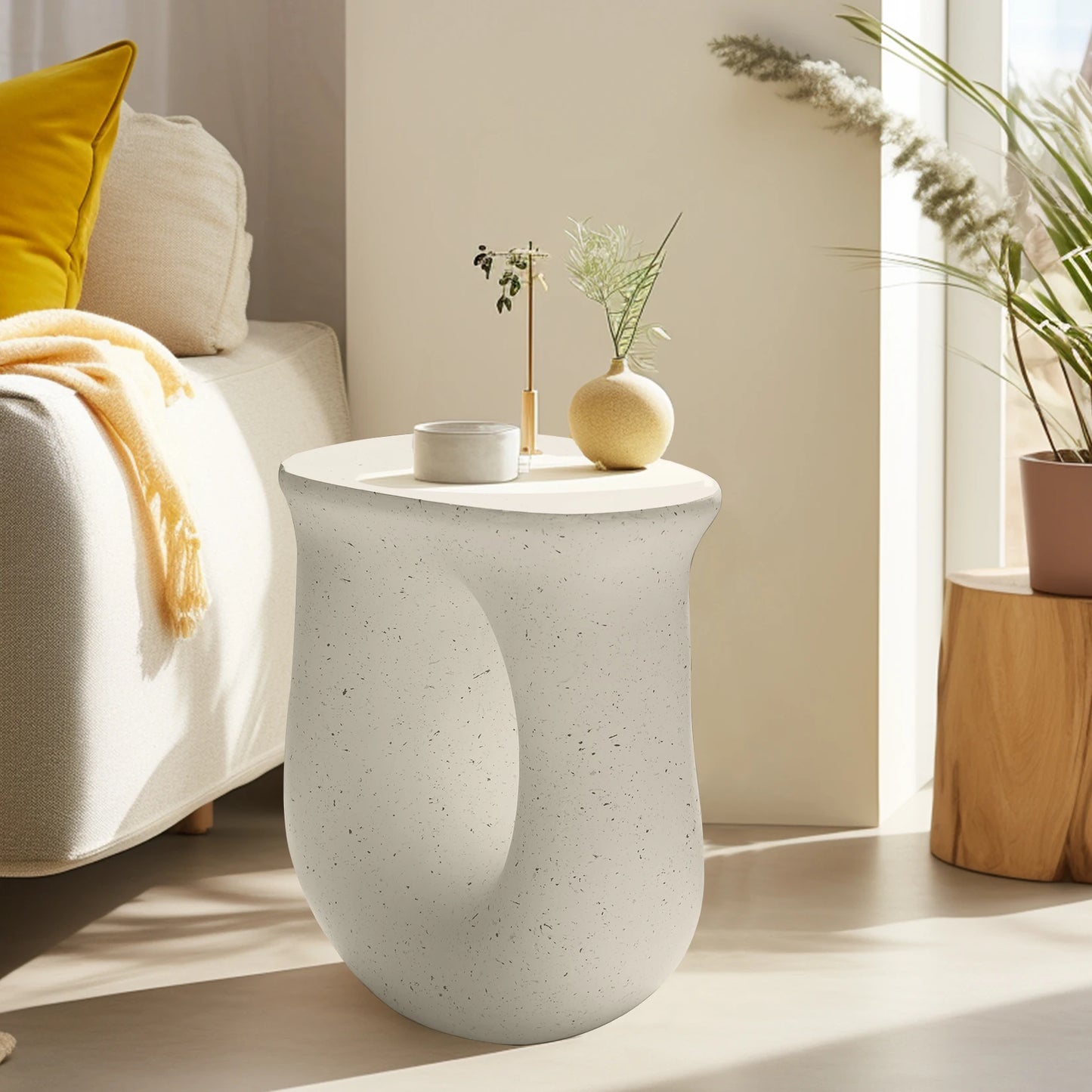 Bijzettafel - Tafel - Koffietafel - Salontafel - U-Vormig Geometrisch Ontwerp - Moderne Nachtkast - Off-White