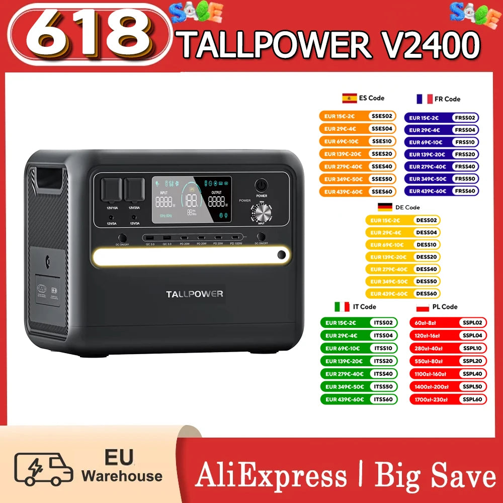 Draagbare Power Station – Mobiele Stroomvoorziening – Noodstroom – Energieopslag – 2160Wh Capaciteit – 2400W Output - V2400