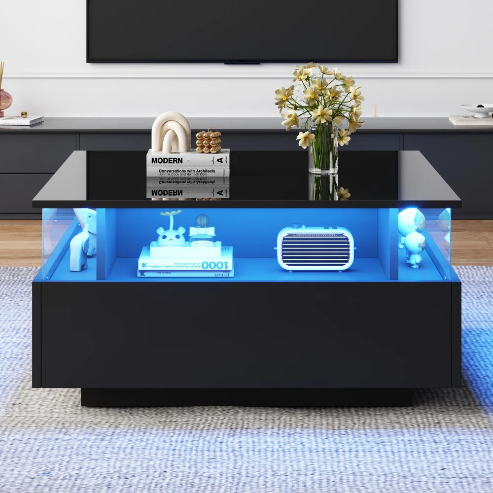 Salontafel – Koffietafel – Tafel – Woonkamertafel – Bijzettafel – Zwart – Modern Design – Geïntegreerde LED-Verlichting - QUORE
