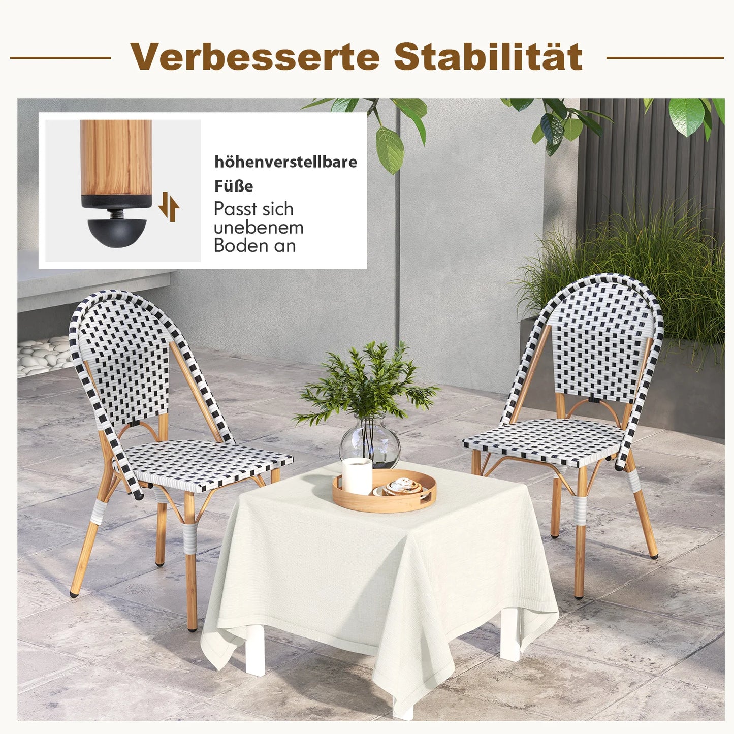 Set van 2 Rattan Tuinstoelen – Balkonstoelen Zonder Armleuningen – Verzinkt Metalen Frame – Geschikt voor Tuin, Keuken of Terras