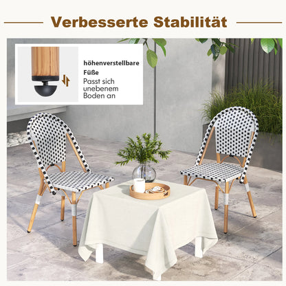 Set van 2 Rattan Tuinstoelen – Balkonstoelen Zonder Armleuningen – Verzinkt Metalen Frame – Geschikt voor Tuin, Keuken of Terras