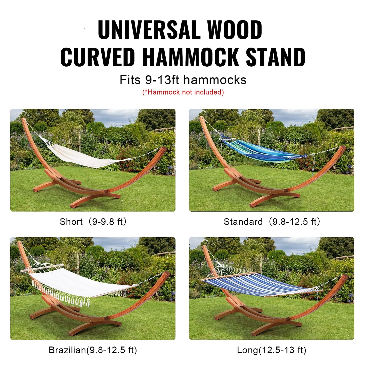 Houten Hangmatstandaard - Frame Stand - Heavy-duty Houten - voor 9-13ft Hangmatten - Tuinhangmat - Snaar - Capaciteit van 475 lbs -  Verstelbare Standaard - 422 x 120 x 128 cm - Bruin