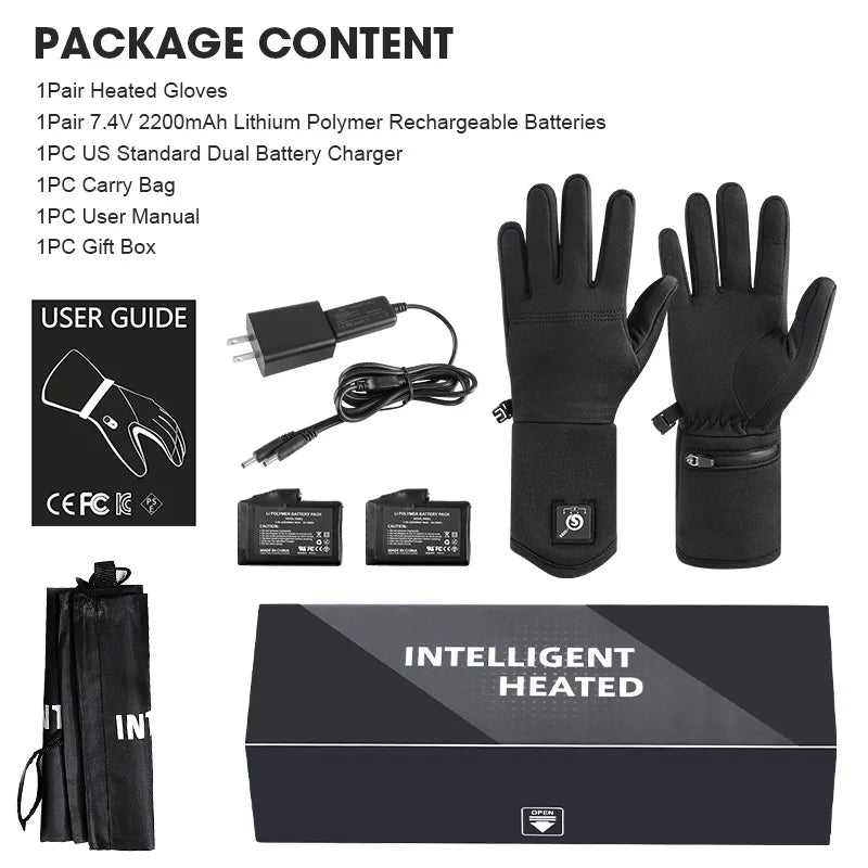 Savior Heat - Heated Gloves - Electric Heated Gloves - Includes Rechargeable Battery - Heated Gloves - Unisex - Three-Speed ​​Temperature Control - Size XXS - Black