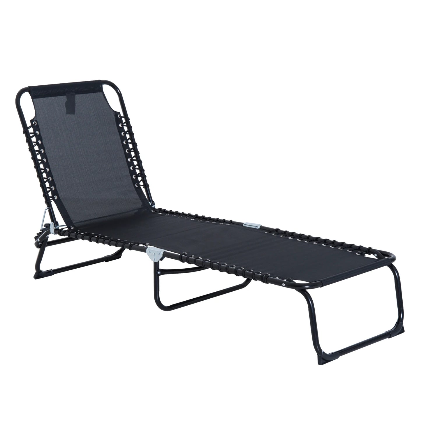 Verstelbare Vouwbare Lounger - 4 Posities - Tuin Recliner - Stalen Frame - Ademend Textilene - Camping, Zwembad, Patio - Zwart - QUORE