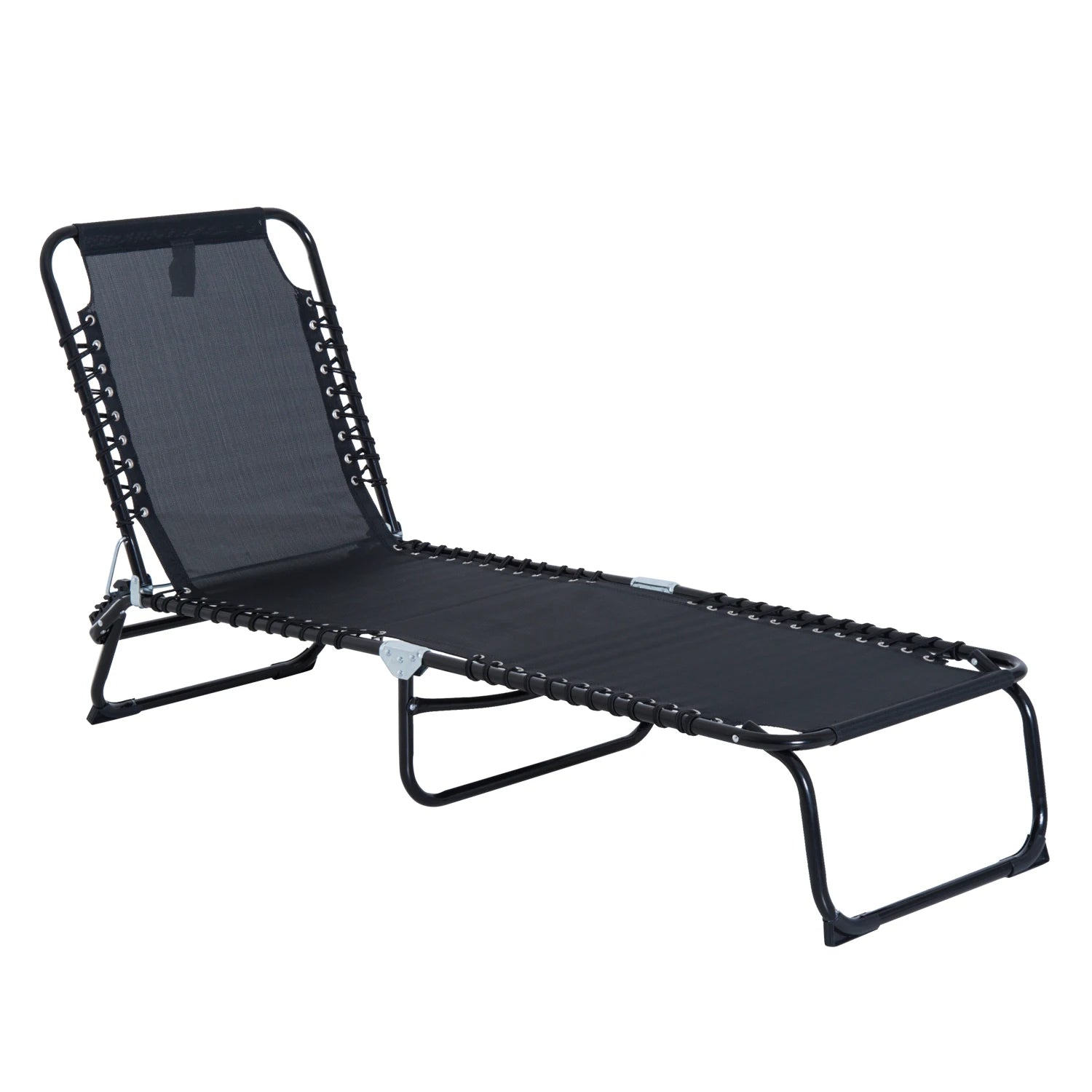Verstelbare Vouwbare Lounger - 4 Posities - Tuin Recliner - Stalen Frame - Ademend Textilene - Camping, Zwembad, Patio - Zwart - QUORE