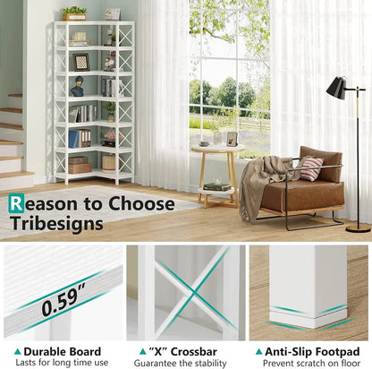 Hoekboekenkast – Hoekkast – Boekenkast – Opbergkast – L-vormig – 7 Planken – MDF Metalen Frame