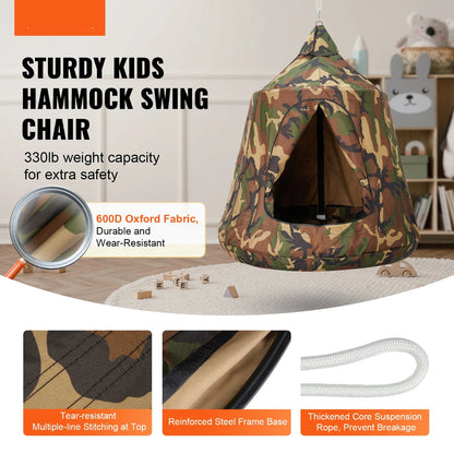 Hammock - Double Hammock - Hanging Chair - Hamac - Hammock Chair - Hanging Tree Tent - Hammock with a Capacity of 330 lbs - Outdoor Hanging Tent - Swing with LED Light String - String Camouflage
