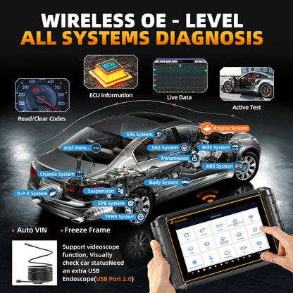 Diagnosetool Auto – OBD Scanner – Foutcode Uitlezer – Auto Scanner – Elektronische Systeemdiagnose – 8-Inch Touchscreen – Draadloos Met Bluetooth